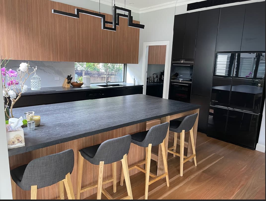 Kitchen with angled lighting
